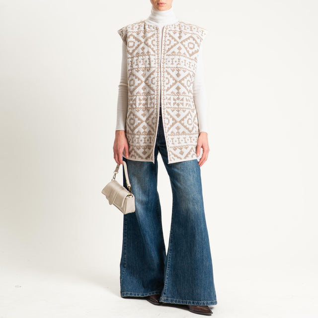 Tensione in-Gilet ecopelliccia fantasia etnica - off white/beige