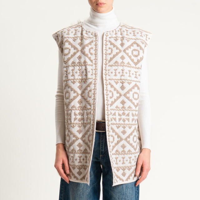 Tensione in-Gilet ecopelliccia fantasia etnica - off white/beige