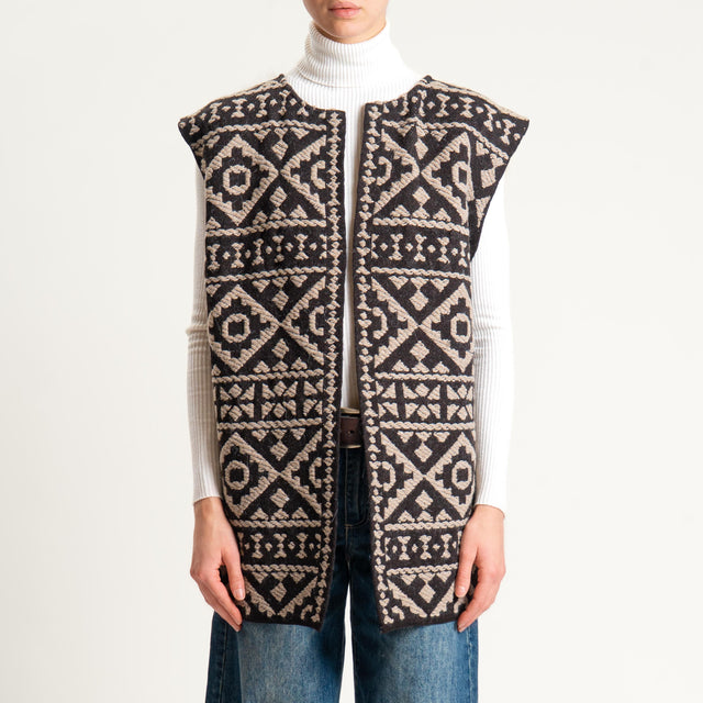 Tensione in-Gilet ecopelliccia fantasia etnica - brown/off white