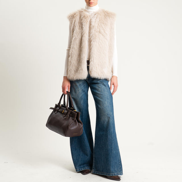Tensione in-Gilet ecopelliccia fantasia rombo - brown/off white