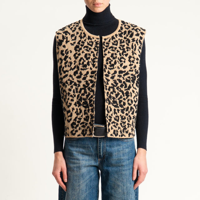 Tensione in-Gilet misto alpaca animalier - camel/nero