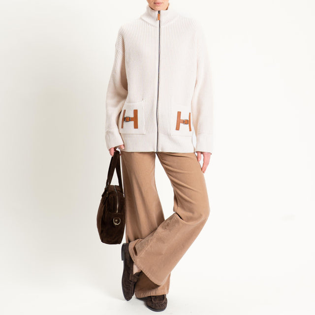 Tensione in-Cardigan costa inglese con zip misto alpaca - offwhite