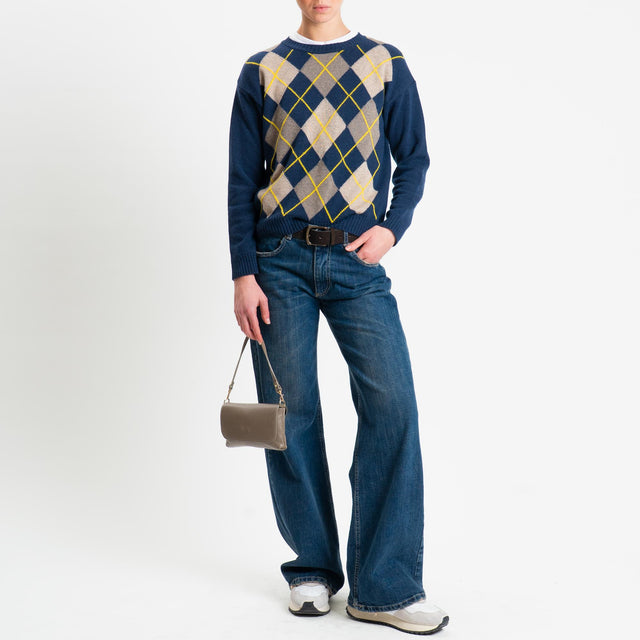 Tensione in-Maglia argyle girocollo misto cashmere - blu/taupe/casha