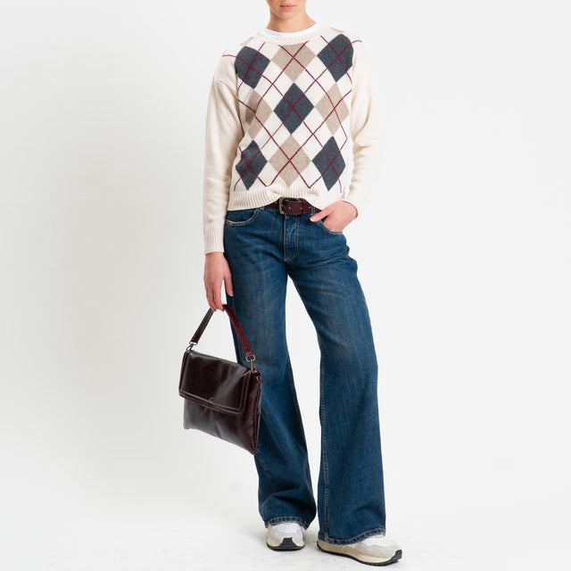 Tensione in-Maglia argyle girocollo misto cashmere - taupe/off white/charcoal