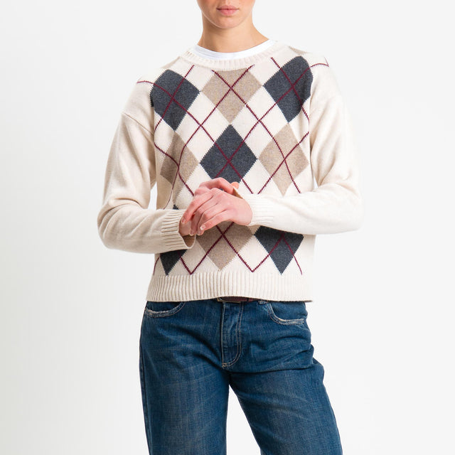Tensione in-Maglia argyle girocollo misto cashmere - taupe/off white/charcoal