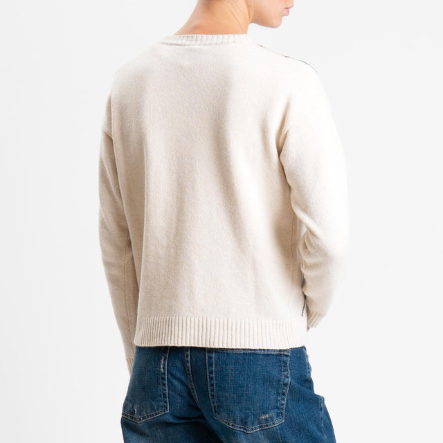 Tensione in-Maglia argyle girocollo misto cashmere - beige/off white/moro