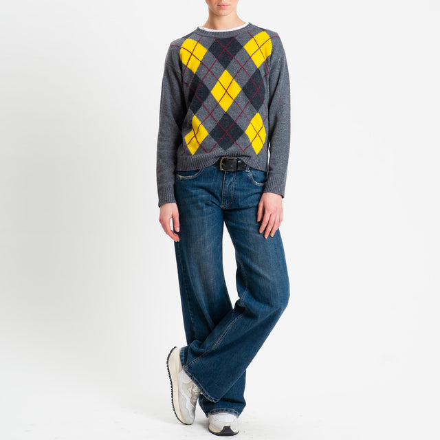 Tensione in-Maglia argyle girocollo misto cashmere - charcoal/giallo/antracite