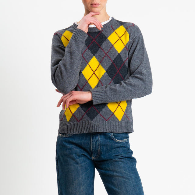 Tensione in-Maglia argyle girocollo misto cashmere - charcoal/giallo/antracite
