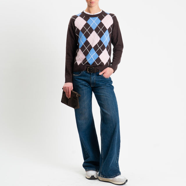 Tensione in-Maglia argyle girocollo misto cashmere - moro/azzurro/rosa