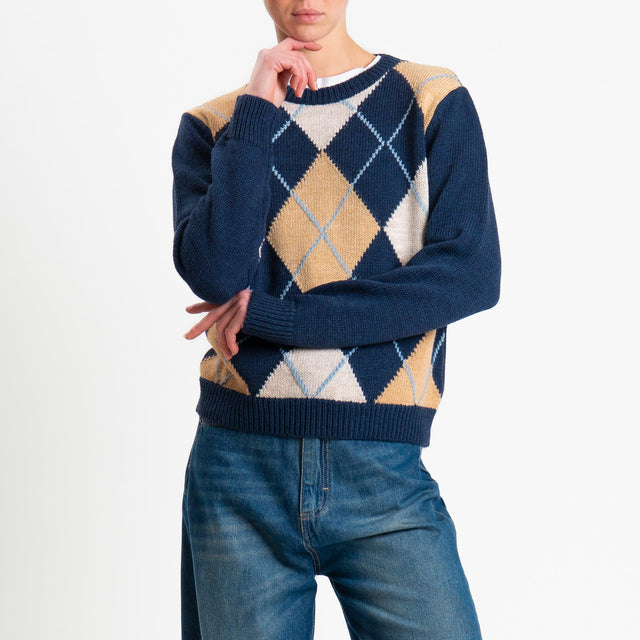 Tensione in-Maglia argyle misto alpaca - blu/beige/casha