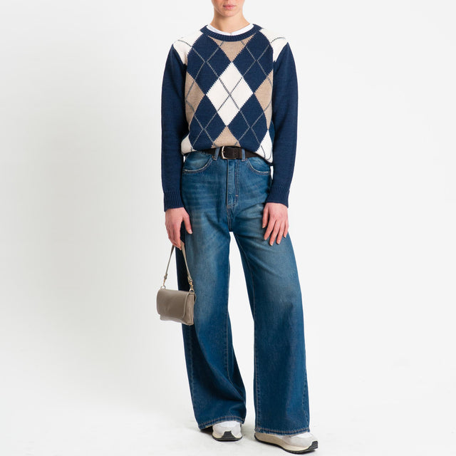 Tensione in-Maglia argyle misto alpaca - blu/off white/taupe