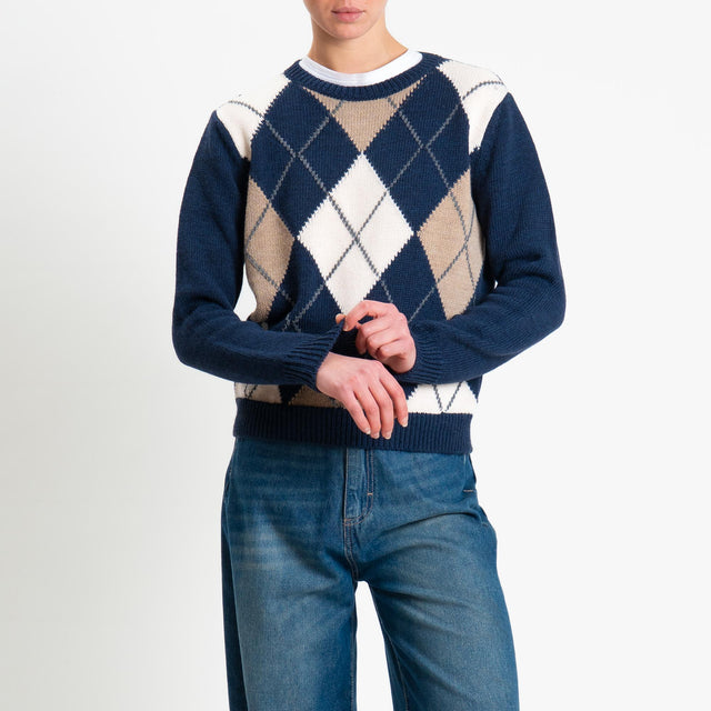 Tensione in-Maglia argyle misto alpaca - blu/off white/taupe
