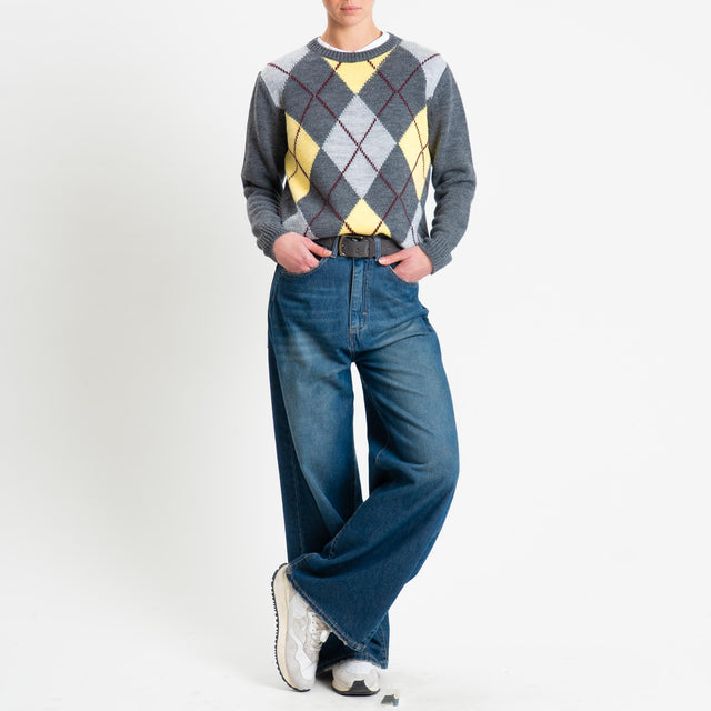 Tensione in-Maglia argyle misto alpaca - charcoal/grigio/giallo