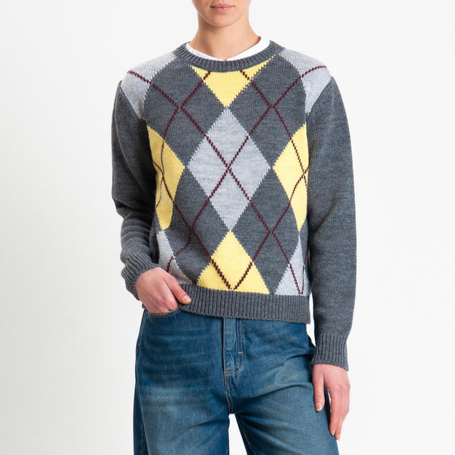 Tensione in-Maglia argyle misto alpaca - charcoal/grigio/giallo