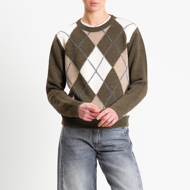Tensione in-Maglia argyle misto alpaca - green/taupe/off white