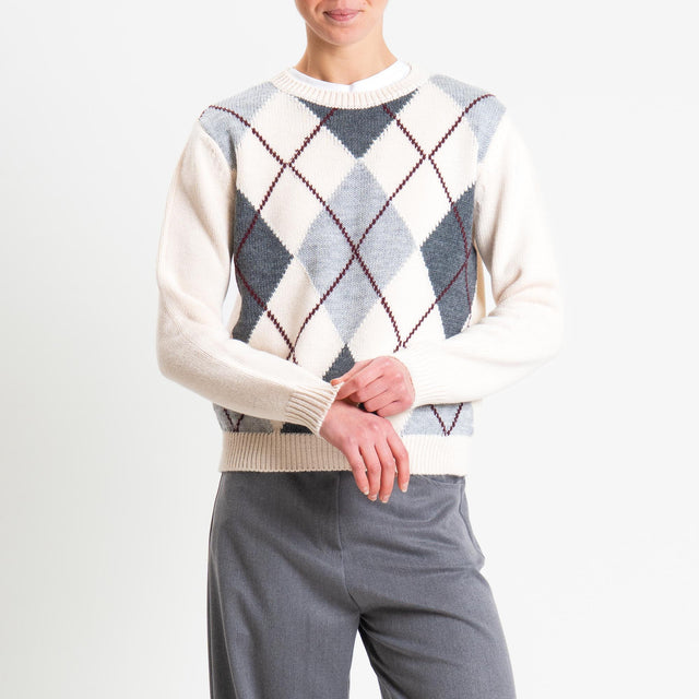 Tensione in-Maglia argyle misto alpaca - off white/charcoal/grigio