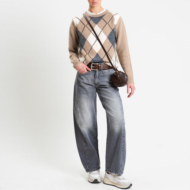Tensione in-Maglia argyle misto alpaca - taupe/off white/charcoal