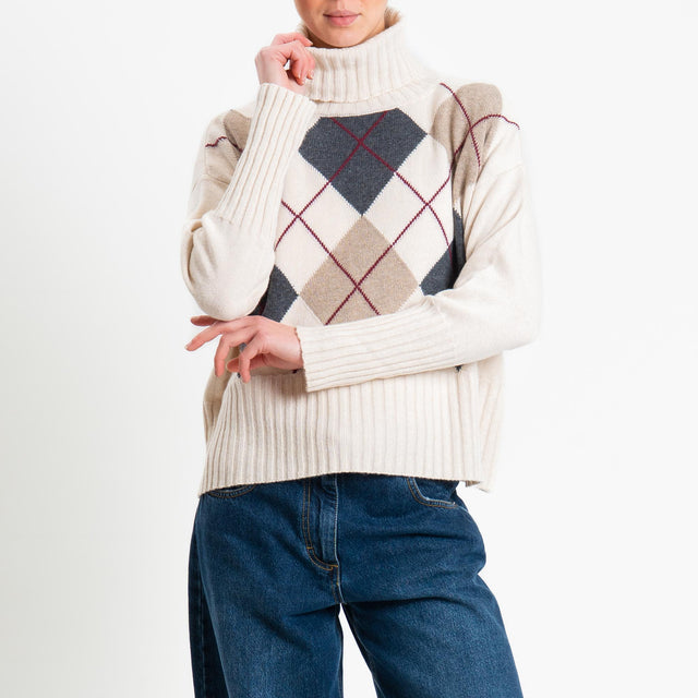 Tensione in-Maglia argyle collo alto misto cashmere - taupe/off white/charcoal