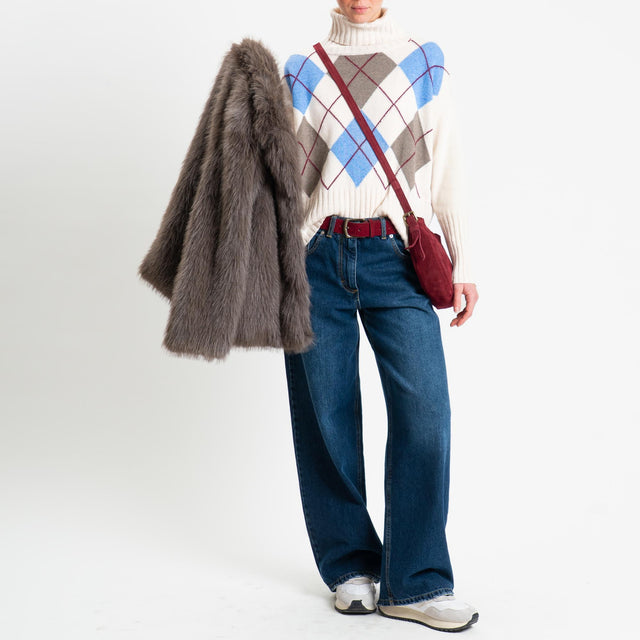 Tensione in-Maglia argyle collo alto misto cashmere - off white/azzurro/taupe