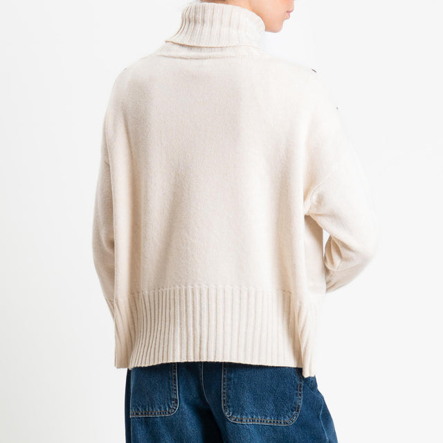 Tensione in-Maglia argyle collo alto misto cashmere - beige/off white/moro