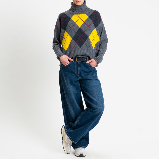 Tensione in-Maglia argyle collo alto misto cashmere - charcoal/giallo/antracite