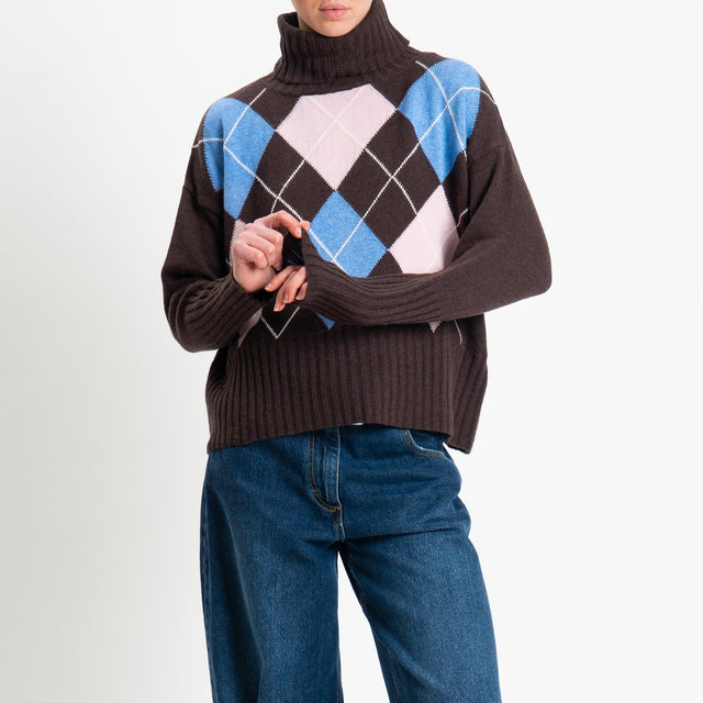 Tensione in-Maglia argyle collo alto misto cashmere - moro/azzurro/rosa