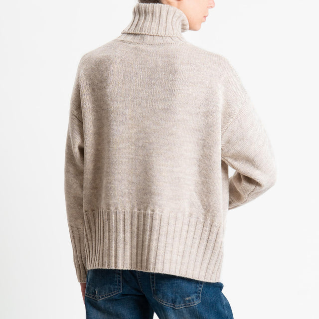 Tensione in-Maglia scatola collo alto misto alpaca - beige
