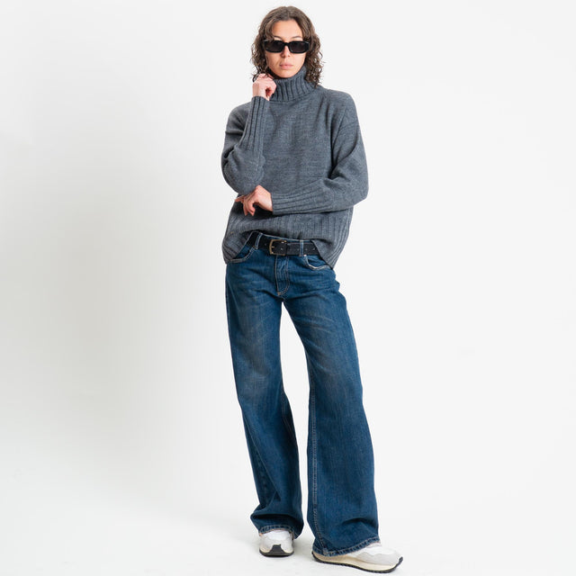 Tensione in-Maglia scatola collo alto misto alpaca - charcoal