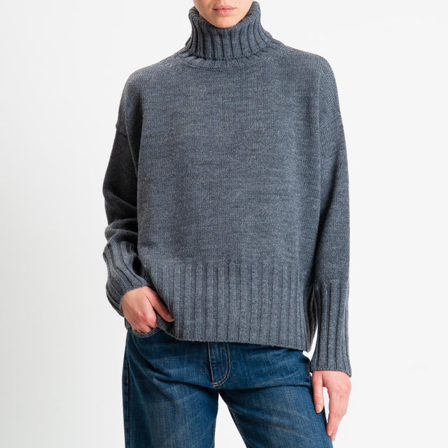 Tensione in-Maglia scatola collo alto misto alpaca - charcoal