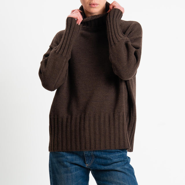 Tensione in-Maglia scatola collo alto misto alpaca - brown