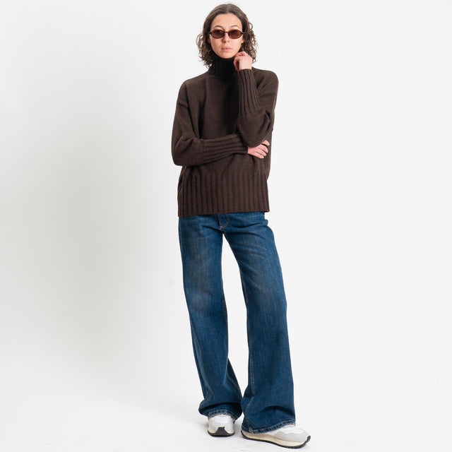 Tensione in-Maglia scatola collo alto misto alpaca - brown