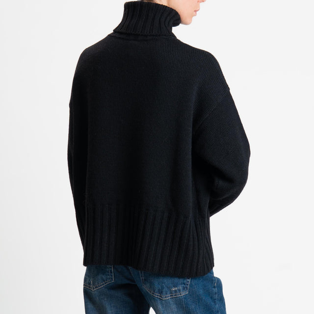 Tensione in-Maglia scatola collo alto misto alpaca - nero