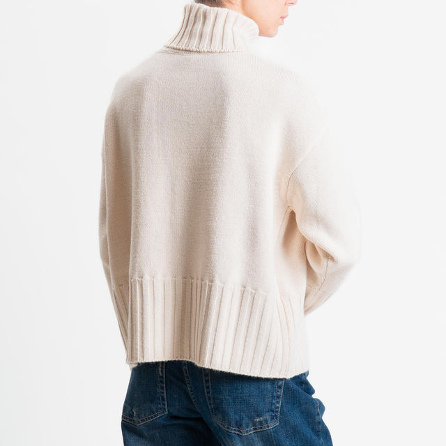 Tensione in-Maglia scatola collo alto misto alpaca - off white
