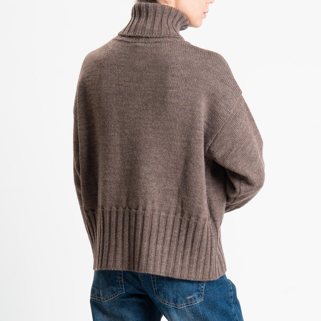 Tensione in-Maglia scatola collo alto misto alpaca - tortora