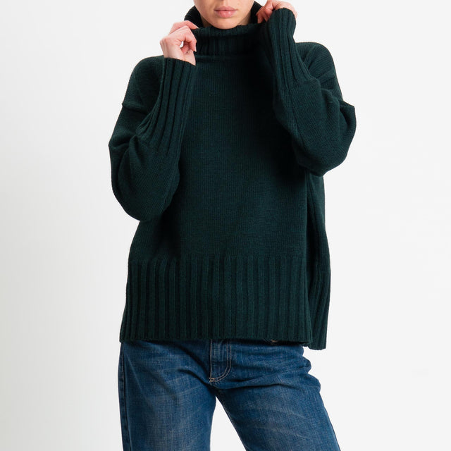 Tensione in-Maglia scatola collo alto misto alpaca - Verde