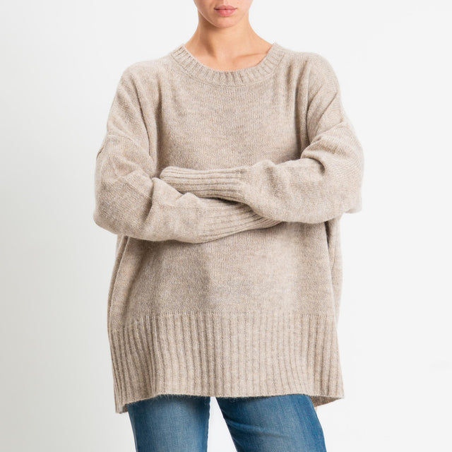 Tensione in-Maglia girocollo misto alpaca bordi a coste - beige