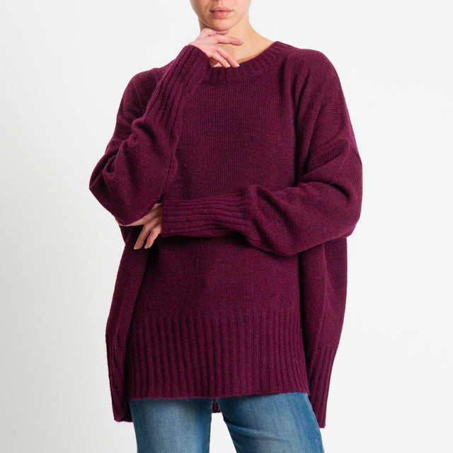Tensione in-Maglia girocollo misto alpaca bordi a coste - burgundy