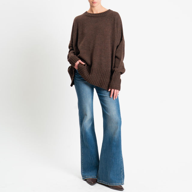 Tensione in-Maglia girocollo misto alpaca bordi a coste - brown