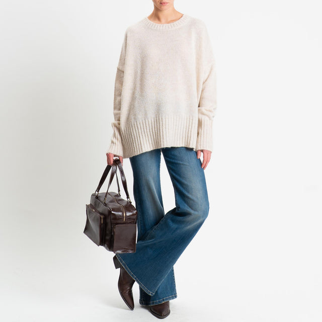 Tensione in-Maglia girocollo misto alpaca bordi a coste - off white