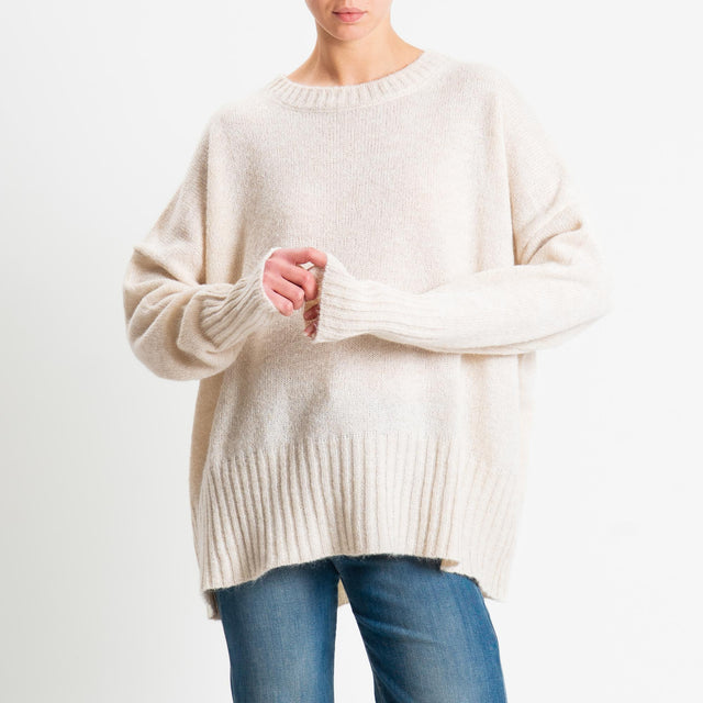 Tensione in-Maglia girocollo misto alpaca bordi a coste - off white