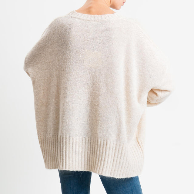 Tensione in-Maglia girocollo misto alpaca bordi a coste - off white