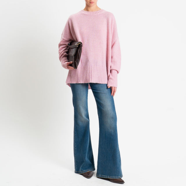 Tensione in-Maglia girocollo misto alpaca bordi a coste - pink