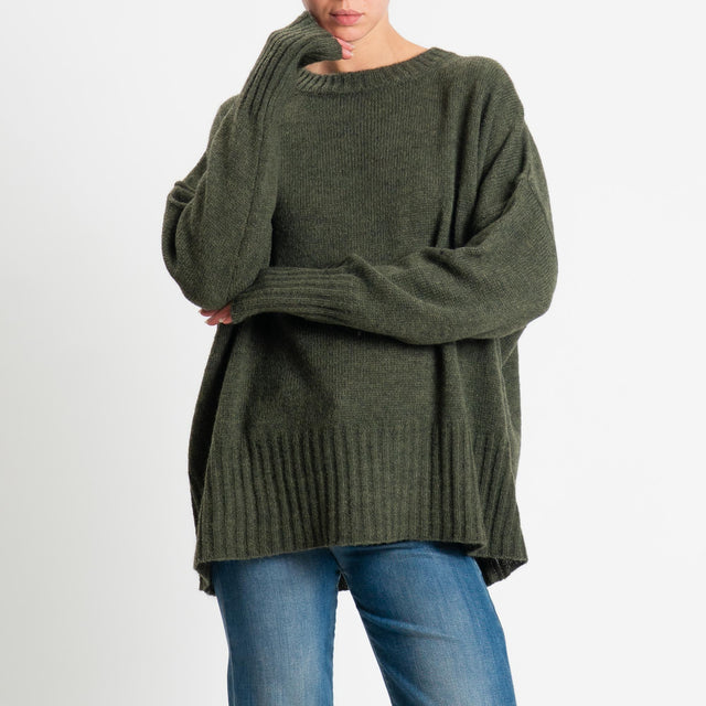 Tensione in-Maglia girocollo misto alpaca bordi a coste - Verde