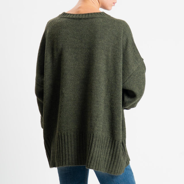 Tensione in-Maglia girocollo misto alpaca bordi a coste - Verde