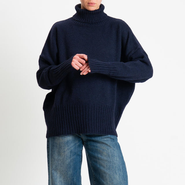 Tensione in-Maglia collo alto misto alpaca - blu