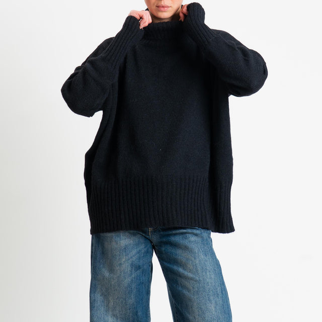 Tensione in-Maglia collo alto misto alpaca - Nero