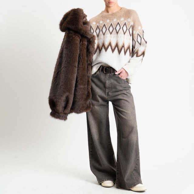 Tensione in-Maglia mohair fantasia fairisle - camel/latte/brown