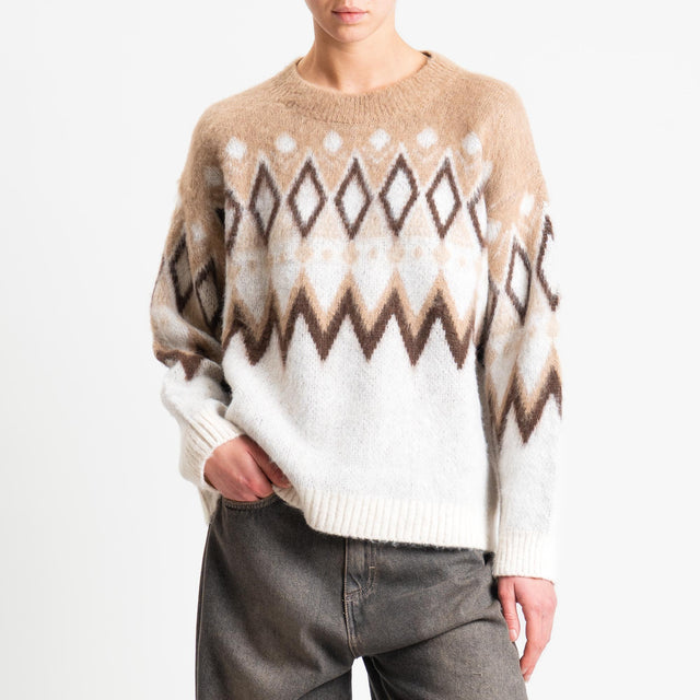 Tensione in-Maglia mohair fantasia fairisle - camel/latte/brown