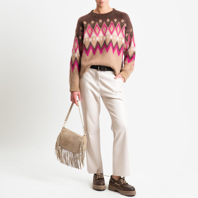 Tensione in-Maglia mohair fantasia fairisle - brown/fucsia/camel