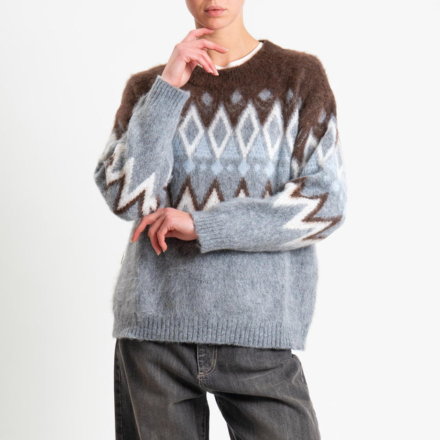 Tensione in-Maglia mohair fantasia fairisle - brown/latte/grigio